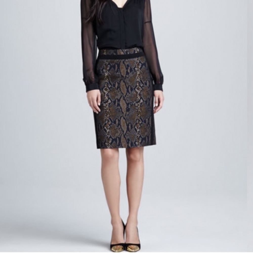 Diane von Furstenberg Women Sz 8 Panel Marta Framed Python Skirt Brown Navy